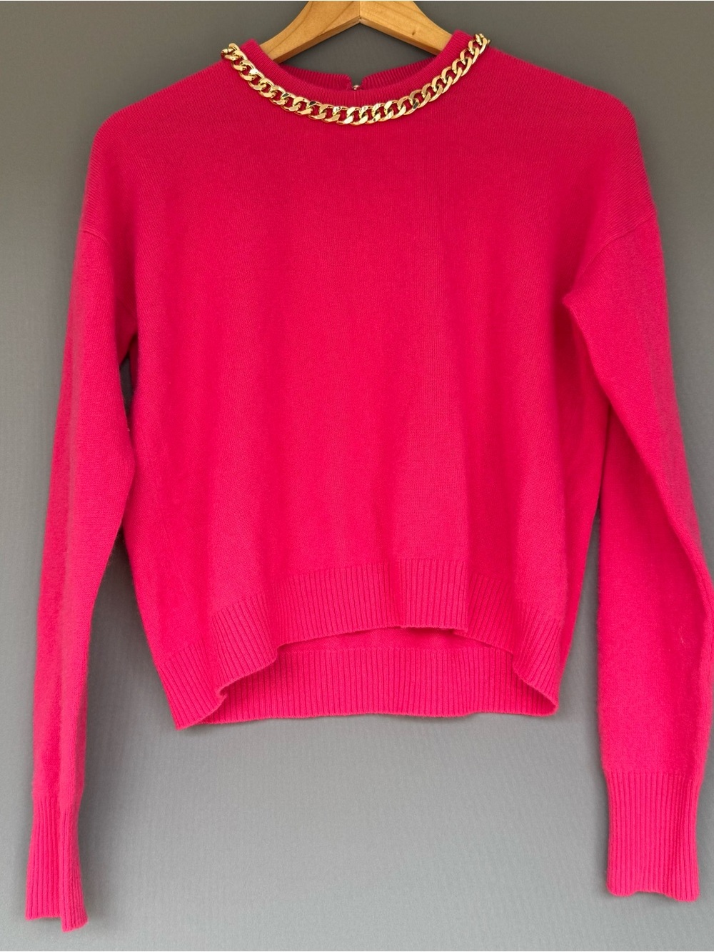 Intermix 100% Cashmere Chain Neck Cropped Sweater Womens Hot Pink S Preppy